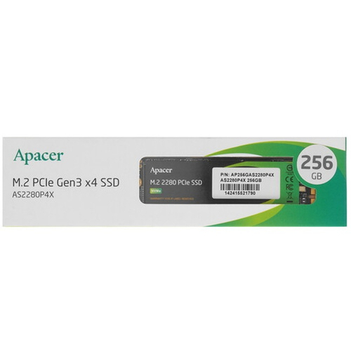 Жесткий диск SSD M.2 256Gb Apacer AS2280P4X, 2100/1300MBs, 265000 IOPS, TLC 3D NAND, PCI-E 3.0 x4 (AP256GAS2280P4X-1)