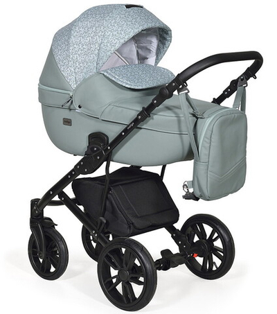 Детская коляска Indigo Mio 2 в 1 Mi 06 шалфей кожа+зеленый узор