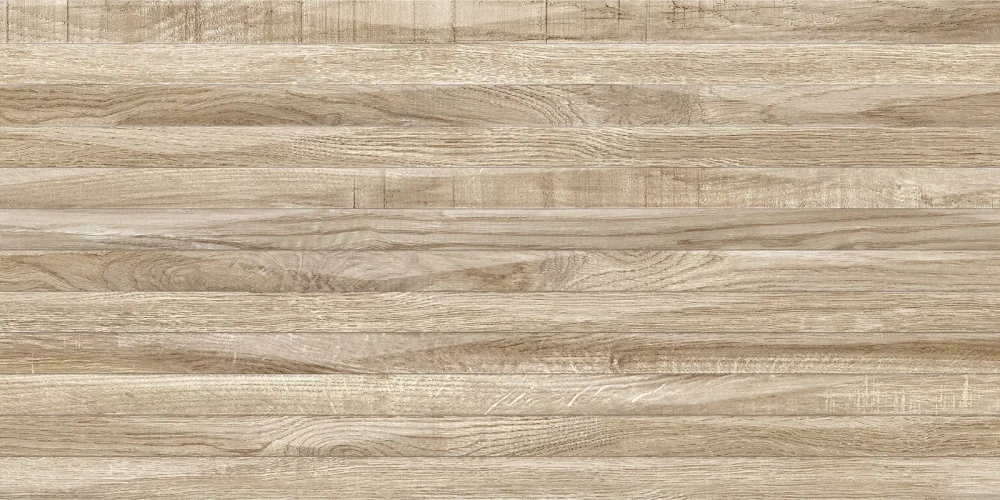 Настенная плитка Alma Ceramica TWU2550EPH44 Euphoria 24.9x50 бежевая глянцевая / рельефная под дерево / полосы