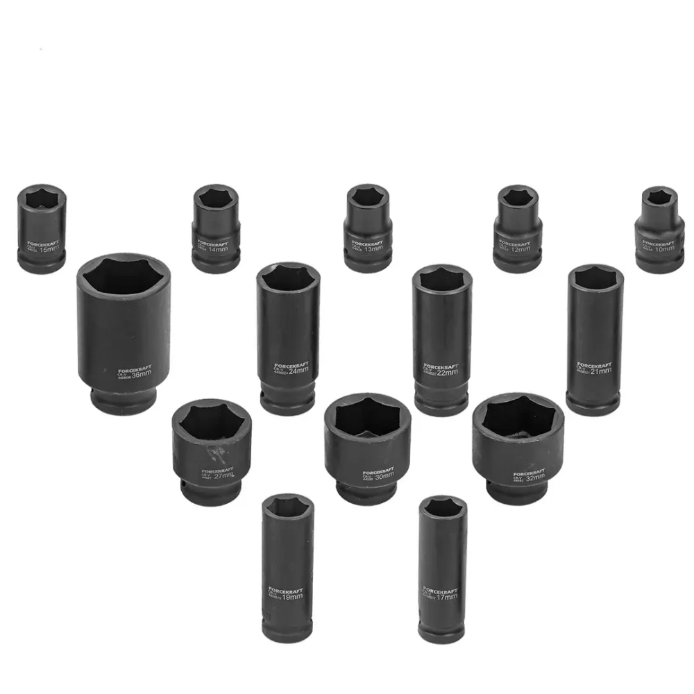 Набор головок ударных комбинированный 14пр.,1/2''(короткие:10,12-15,27,30,32мм,глубокие:17,19,21,22,24,36мм),на пластиковом держателе FORCEKRAFT FK-4149MPB