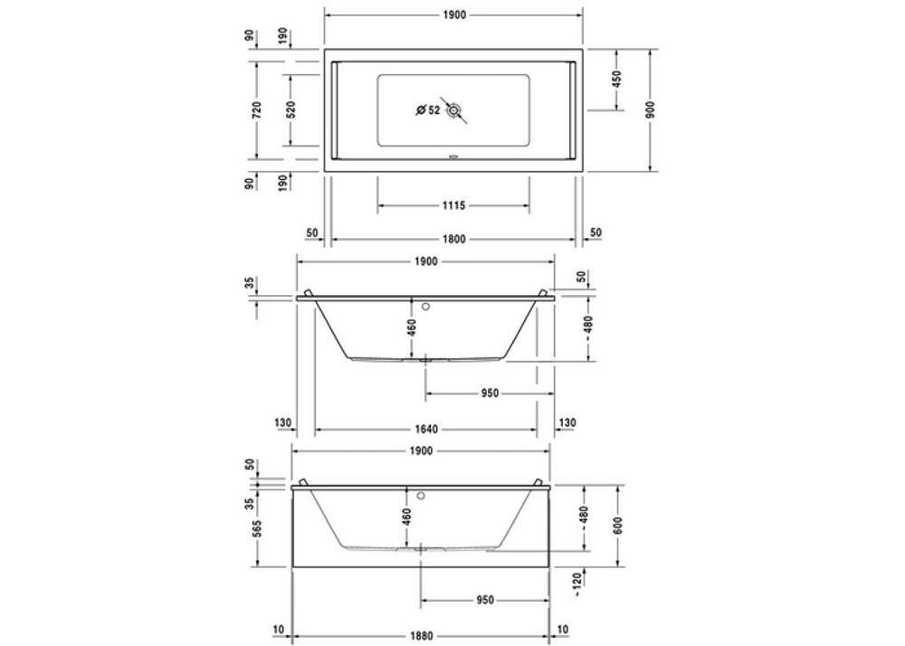 Ванна встраиваемая Duravit Starck 190x90 акриловая 700340 00 0 00 0000