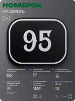 Номерок на дверь квартиры 95, для кабинета, офиса, шильдик 9 х 7 см, черный, Айдентика Технолоджи
