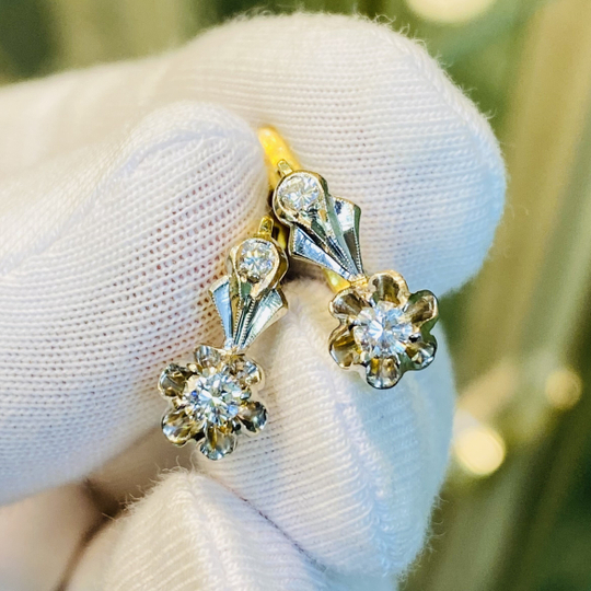 Золотые серьги СССР с бриллиантами