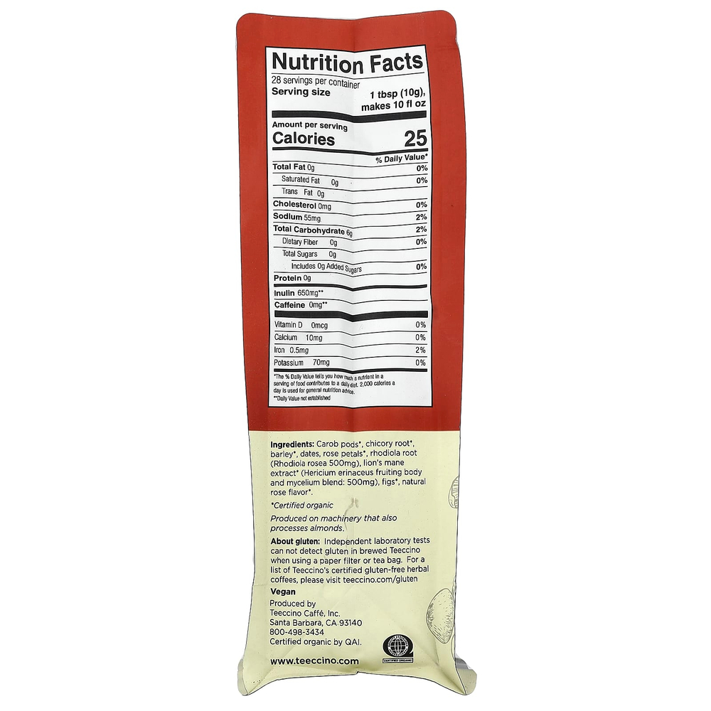 Teeccino, Mushroom Herbal 'Coffee', органическая родиола из ежовика гребенчатого, средняя обжарка, без кофеина, 284 г (10 унций)