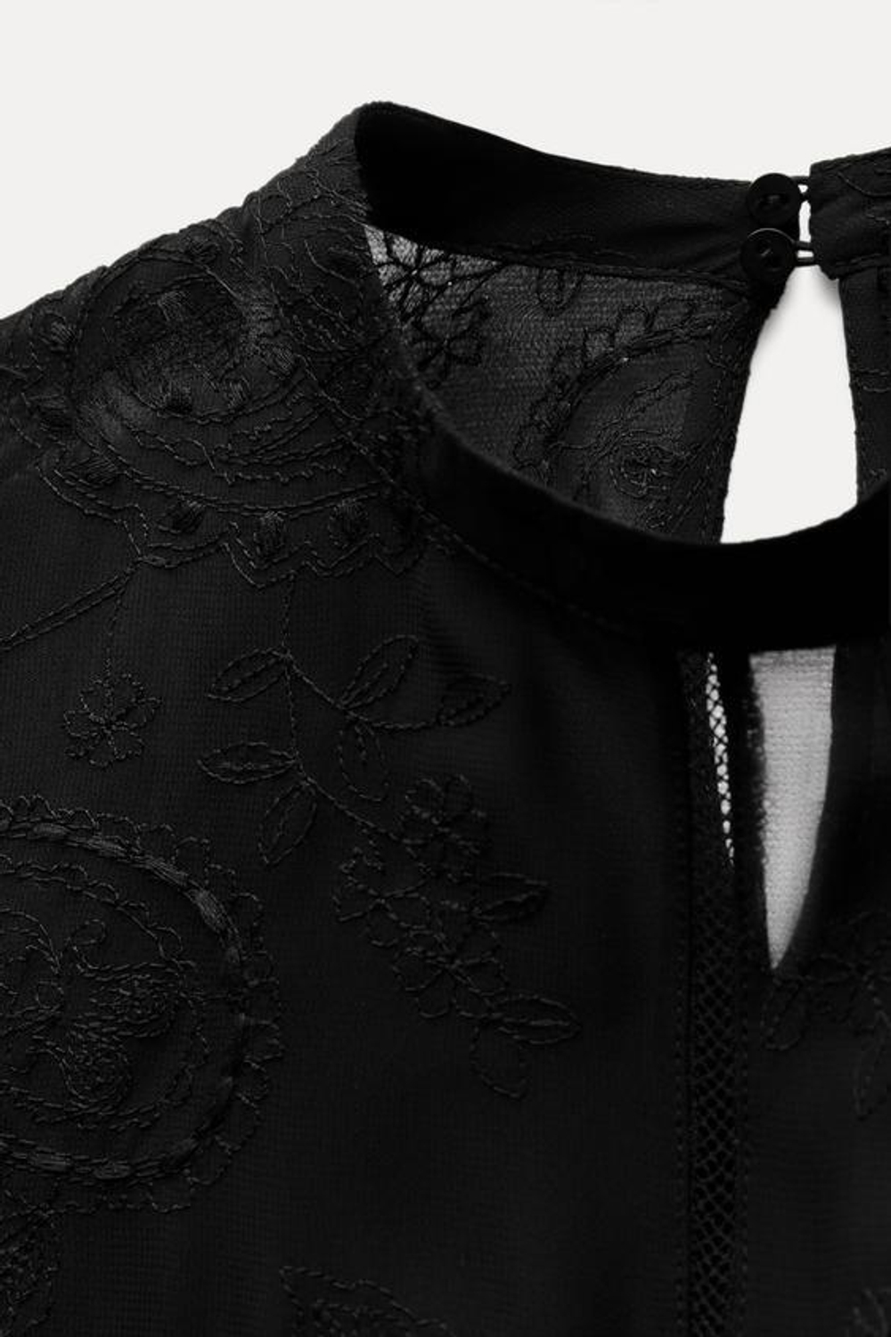 ZARA ТОП С ВЫШИВКОЙ И КРУЖЕВОМ, ЧЕРНЫЙ