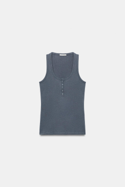 ZARA ТОП С ЛЬНЯНЫМИ ПУГОВИЦАМИ, ПУДРОВО-СИНИЙ