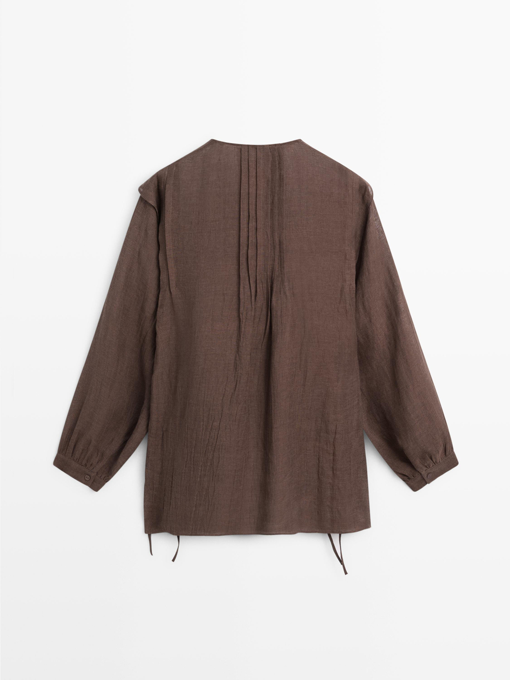 Massimo Dutti Свободная струящаяся льняная блузка с оборками., коричневый