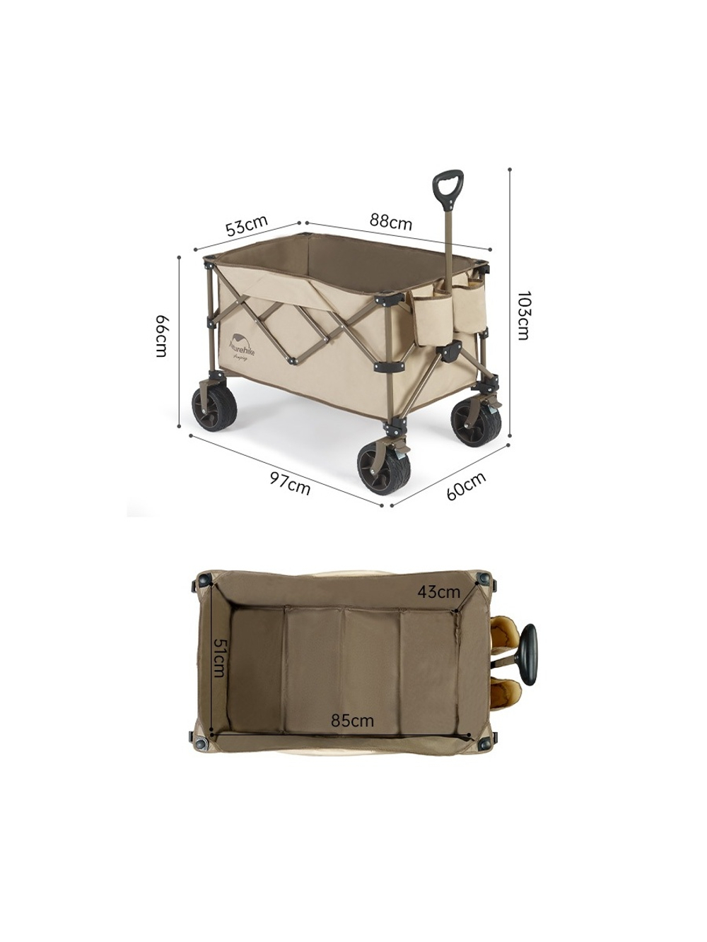 Тележка туристическая Naturehike TC 03 88х53х103 см, 186 л, бежевая
