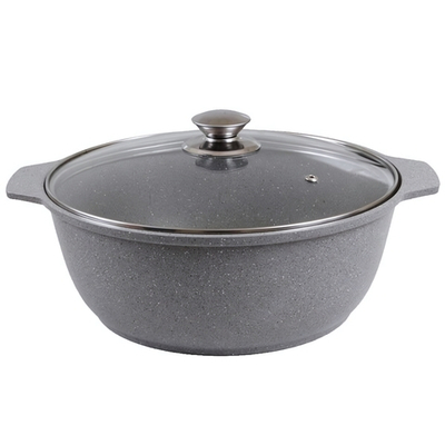 Кастрюля-жаровня алюминевая «Мраморная» 3 л со стеклянной крышкой, литой алюминий, светлый мрамор КМ-жмс32а