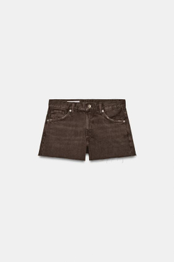 ZARA ЦВЕТНЫЕ ДЖИНСОВЫЕ ШОРТЫ TRF СО СРЕДНЕЙ ПОСАДКОЙ, КОРИЧНЕВЫЙ