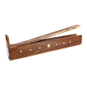 Подставка под благовония Пенал из дерева Шишам с резьбой 14 звезд 30 см