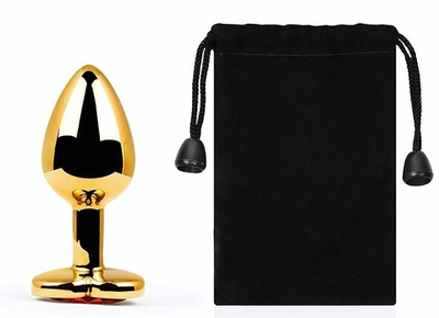 Золотистая анальная пробка с красным стразом-сердечком - 7 см. (Цвет: красный)