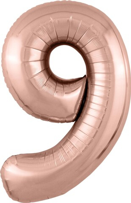 Шар (40''/102 см) Цифра, 9 Slim, Розовое Золото, 1 шт. в уп.