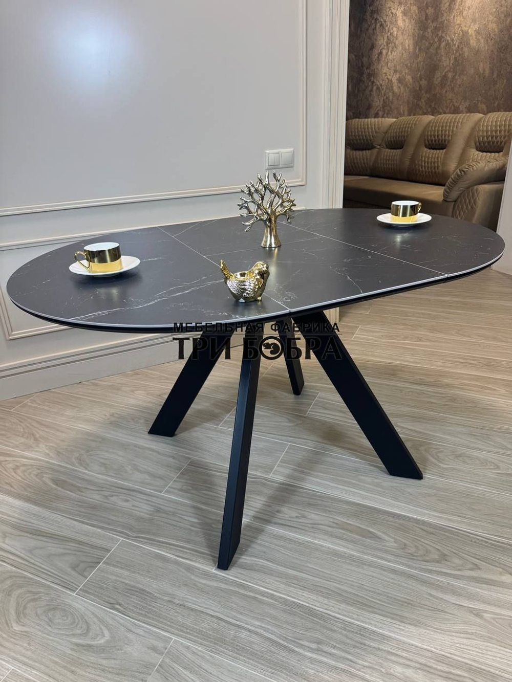 Круглый стол "Бонжур", керамогранит, черный мрамор