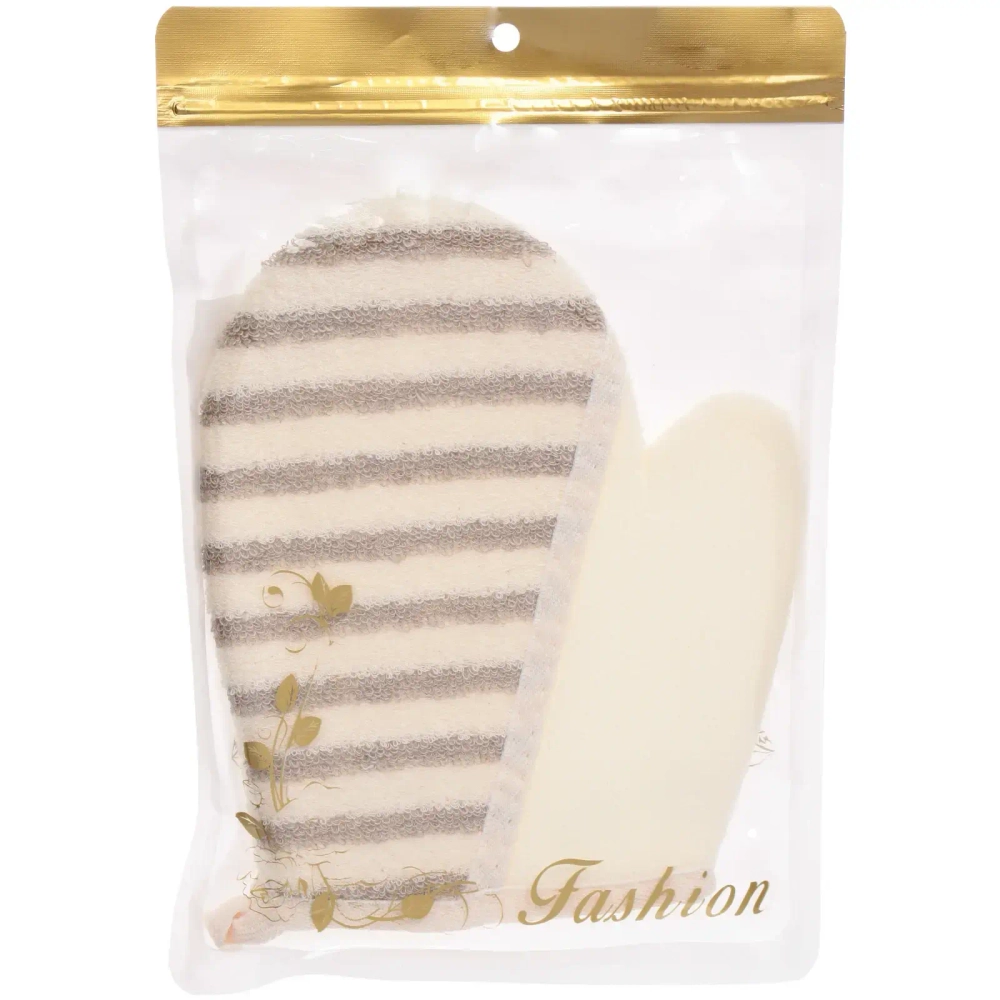 Мочалка - варежка массажная «SANTA MONIKA - BOKALLI», цвет белый / серый, 22*18см (зип пакет и наклейка Ultramarine)✦