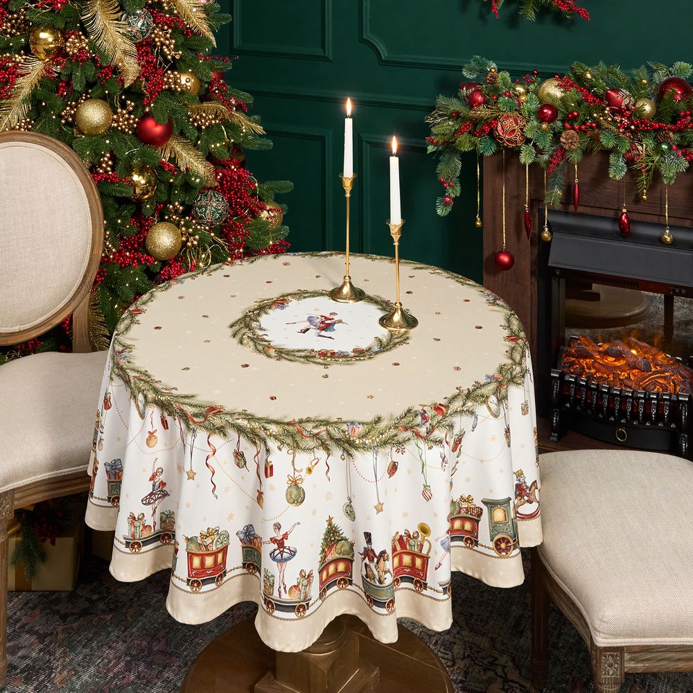 СКАТЕРТЬ КРУГЛАЯ "ЩЕЛКУНЧИК" ,150СМ , БЕЖЕВЫЙ ,100% ХЛОПОК , ТВИЛ