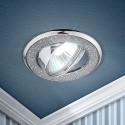 DK18 CH/SH SL Светильник ЭРА декор круглый со стеклянной крошкой MR16,12V/220V, 50W, хром/серебря | Декоративные встраиваемые светильники