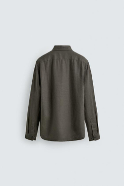 ZARA РУБАШКА ИЗ 100% ЛЬНА, ТЕМНЫЙ ХАКИ