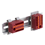 Блок распределительный, зажим push-in, 1 ввод 6 кв.мм, 18 точек подключения 2,5 кв.мм, красный