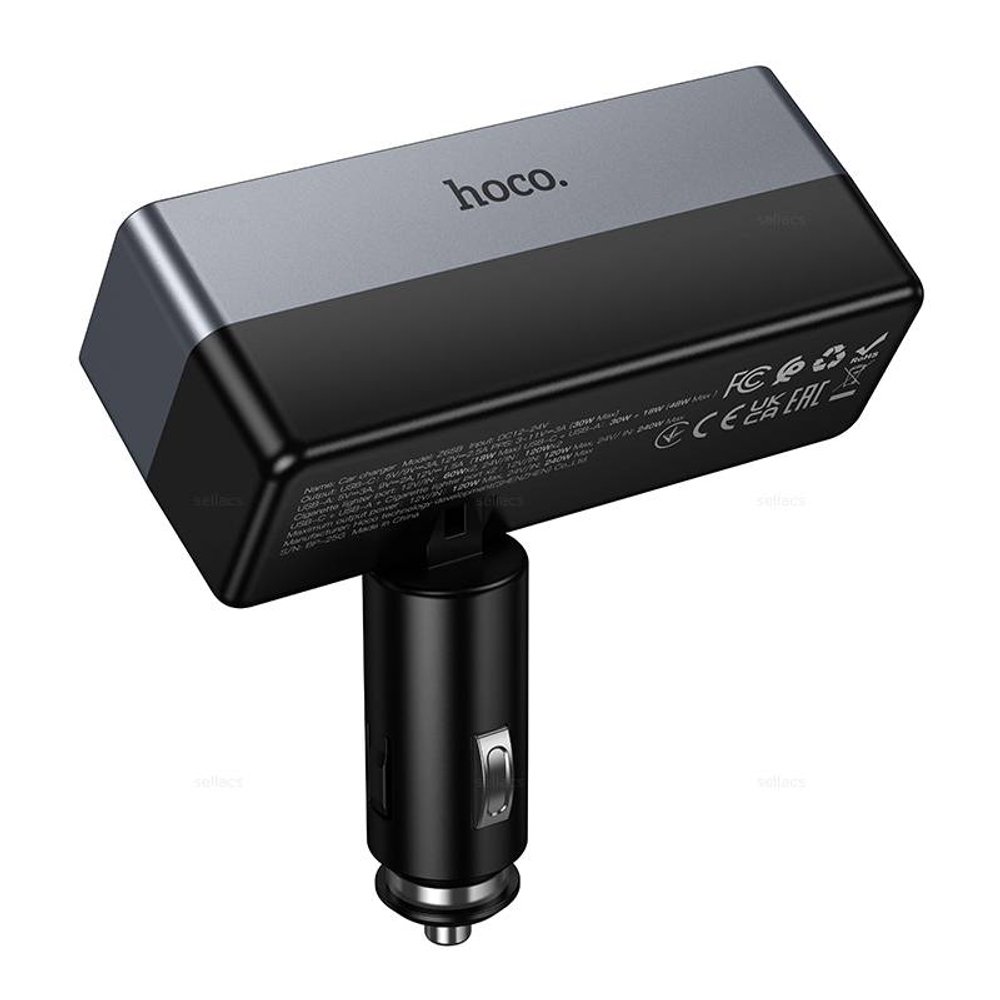 Hoco Z65B Smart автомобильное зарядное устройство с 2 слотами прикуривателя (PD48W/1A1C)