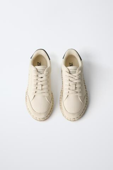 ZARA КЕДЫ С ДЕТАЛЯМИ ИЗ ДЖУТА, БЕЛЫЙ