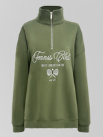 Свитшот Yixuan 5865 удлиненный с надписью и высоким горлом на молнии