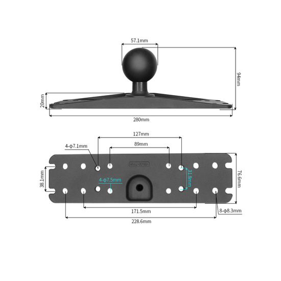 Крепление для эхолотов тип-D (шар 2,25 дюйма) алюминий для Garmin, Humminbird, Lowrance, Raymarine и др.