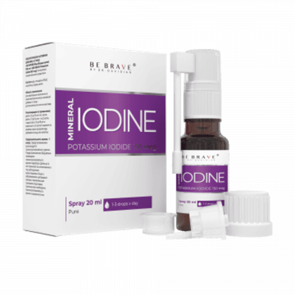 BE BRAVE by DR. Davidian Potassium Iodide,Йод (Йодид калия) для здоровья щитовидной железы и гормонального баланса 150мкг, 20 мл, 130 нажатий.