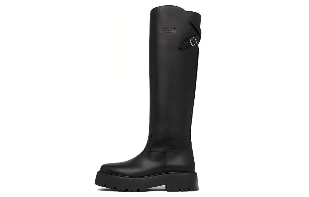 CELINE Cow Leather Knee high Boots Women"s Black