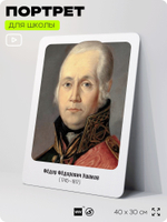Портрет для школы в кабинет истории "Федор Федорович Ушаков", стенд школьный для класса, деятели науки для оформления классного уголка, 40х30 см, Silver Plane x Айдентика Технолоджи