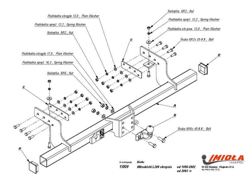 Фаркоп IMIOLA Y.009 Mitsubishi L200 1996-2006(паспорт и сертификат в комплекте)(без электрики)