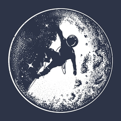 0240 принт Космонавт на Луне белый на темно-синей футболке