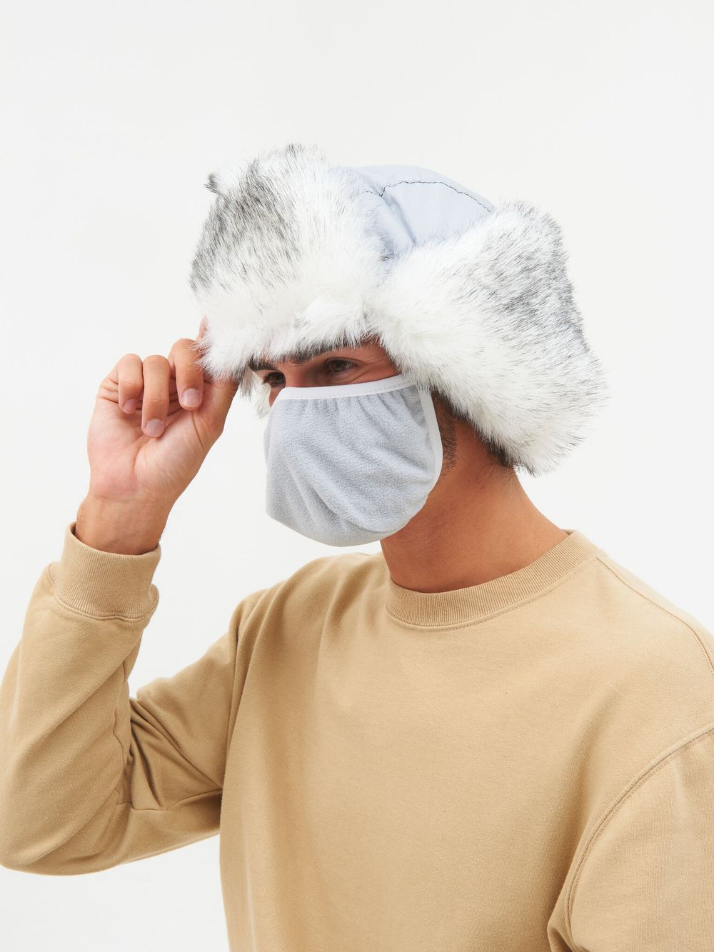 Шапка ушанка с маской Евро Волк Полярный ткань Taslan