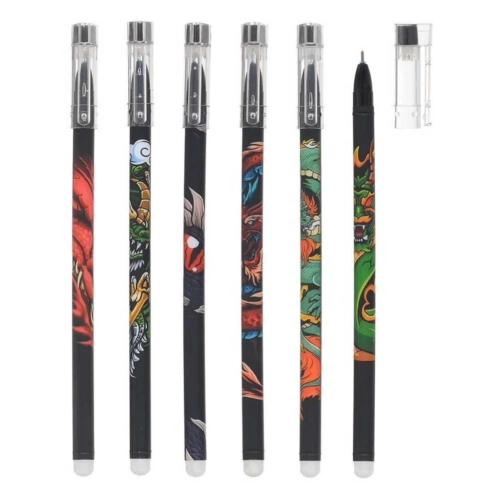 Ручка гелевая, пиши-стирай, Basir, синие чернила, серия "ДРАКОН", разноцветный корпус