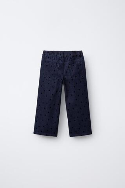 ZARA ДЖИНСЫ WIDE LEG С СЕРДЕЧКАМИ И ФЛОКОВЫМ ПОКРЫТИЕМ, СИНИЙ