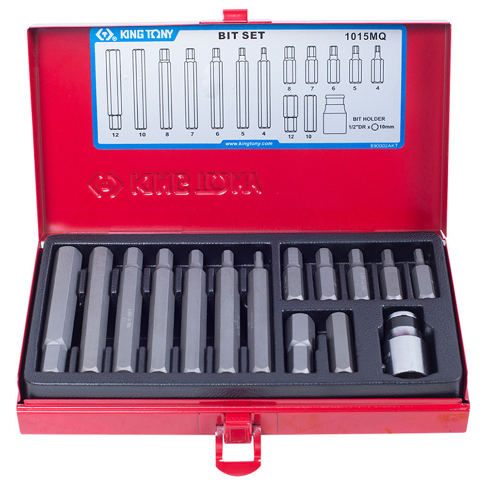 Набор вставок (бит) 10 мм, HEX, 4-12 мм, 15 предметов KING TONY 1015MQ