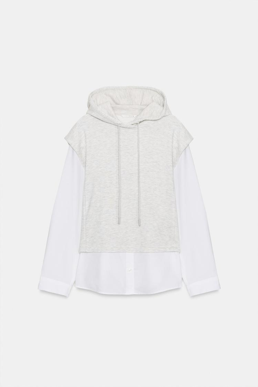 ZARA РУБАШКА С КОМБИНИРОВАННОЙ ТОЛСТОВКОЙ С КАПЮШОНОМ, БЕЛЫЙ/СЕРЫЙ