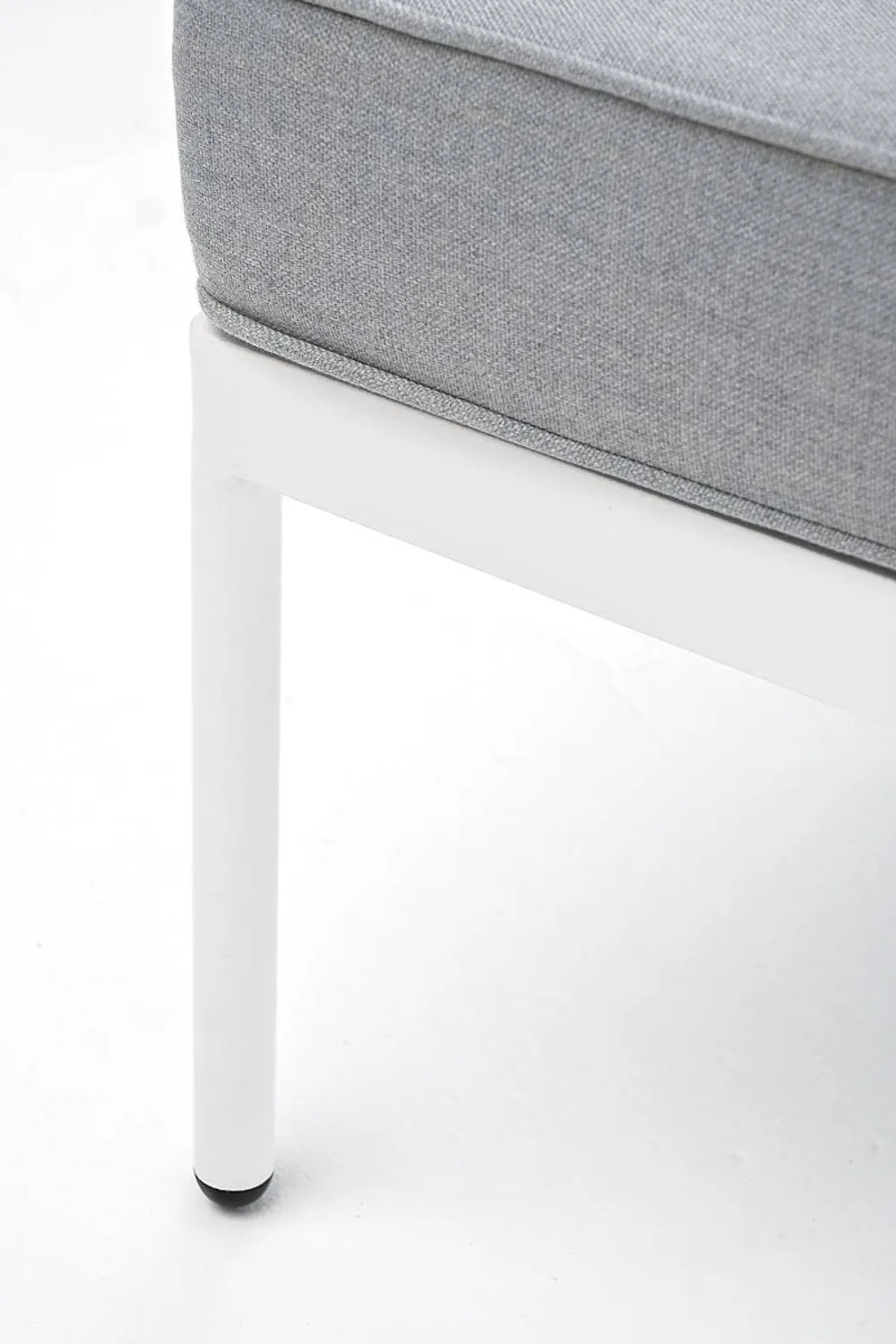 "Канны" угловой модуль плетеный из роупа, каркас алюминий белый шагрень, роуп светло-серый круглый, ткань светло-серая