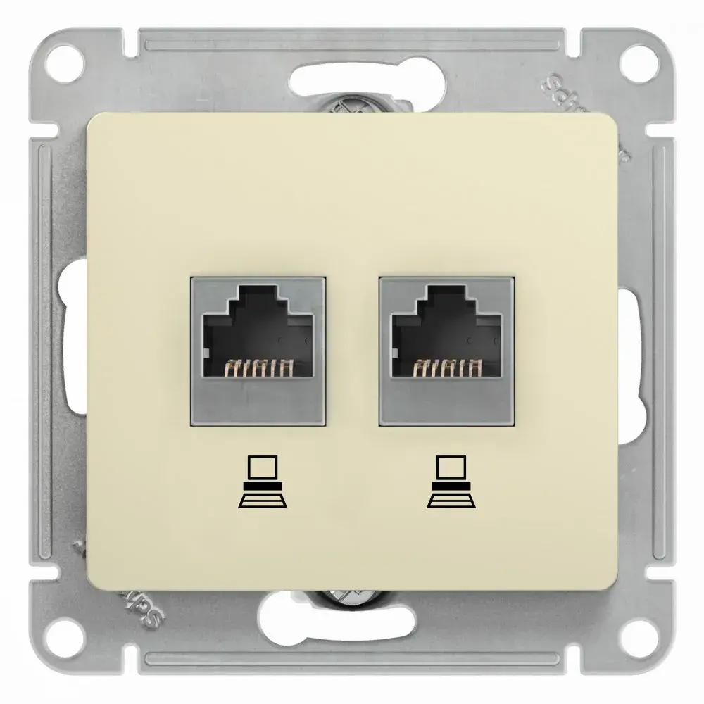GLOSSA РОЗЕТКА двойная компьютерная RJ45+RJ45 кат. 5e, механизм, БЕЖЕВЫЙ