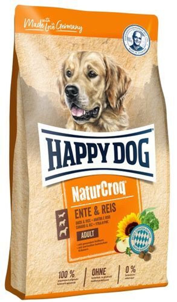 Сухой корм Happy Dog NaturCroq для взрослых собак всех пород для улучшения состояния кожи и шерсти утка и рис 12 кг