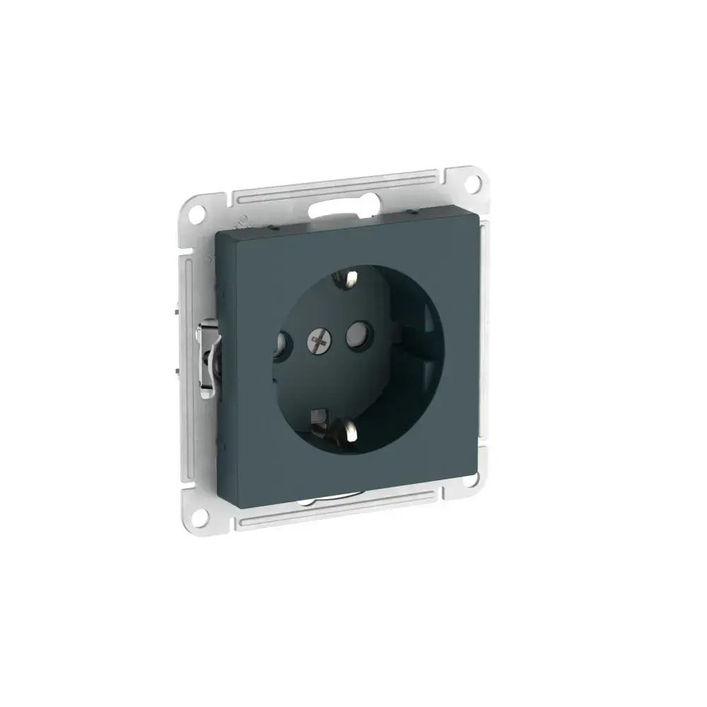 ATLASDESIGN РОЗЕТКА с заземлением со шторками, 16А, механизм, быстрозажим. клем., ИЗУМРУД