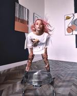 Чулки с принтом в виде цветных всполохов (Размер: S-M-L) (Цвет: бежевый)