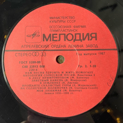 Винтажная виниловая пластинка LP Сборник Нам Песня Строить И Жить Помогает (СССР 1987) (Бунчиков, Бернес, Виноградов) (Пластинка 4)