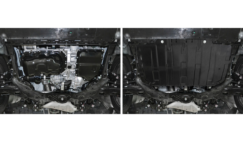 Защита картера и КПП AutoMax для Mazda 3 BM (V - 1.5; 1.6; 2.0) 2013-2018/Mazda 6 GJ (V - 2.0; 2.5) 2012-2018 2018-н.в./Mazda CX-5 (V - 2.0; 2.5) 2011-2017 2017-н.в./Mazda CX-9 II (V - 2.5) 2016-н.в., сталь 1.4 мм, с крепежом, штампованная, AM.3825.1