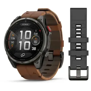 Смарт-часы Garmin Fenix 8 Pro AMOLED (47 мм) Sapphire карбоново-серый DLC титан с каштановым кожаным ремешком 010-03198-40