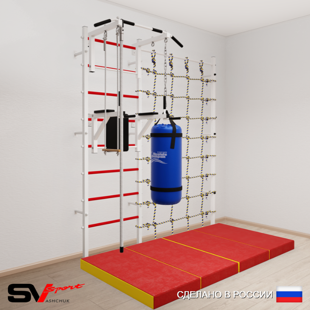 Шведская стенка Sv Sport усиленная 67670 (Турник стандарт/Брусья/Канат/Трапеция/Цепь/Мешок 30кг/Мат 2м/Канатный лаз)