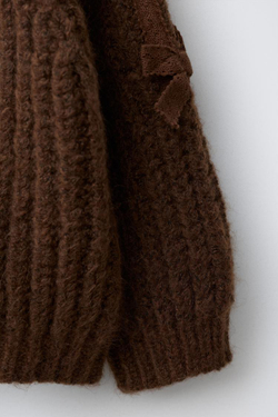 ZARA КАРДИГАН С БАНТАМИ И КРУЖЕВОМ, КОРИЧНЕВЫЙ