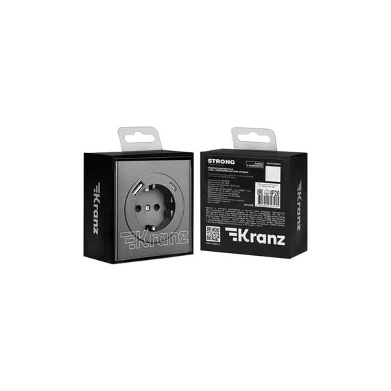 Розетка STRONG 1-ая с/з с/у з/ш 16А с USB A+C быстрой зарядки 5В/3А графит KRANZ
