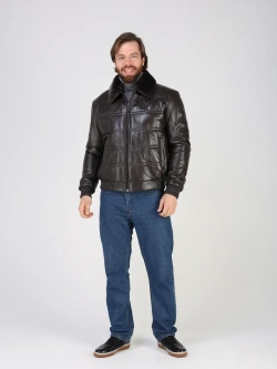 Куртка пуховик из натуральной кожи короткая