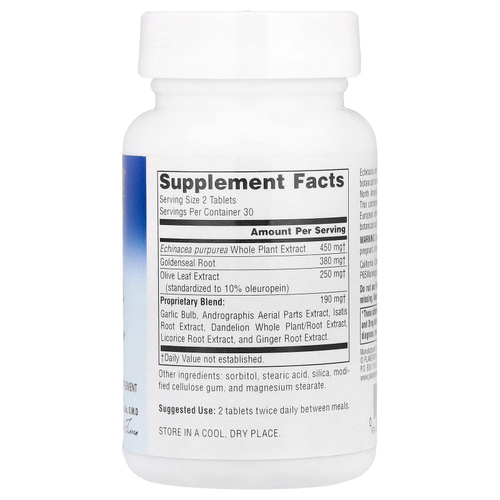 Planetary Herbals, эхинацея и желтокорень с оливковыми листьями, 60 таблеток (317 мг в 1 таблетке)